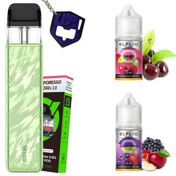 Набір: XROS 5 Mini Flowing Green + Elf Liq Вишня та Виноград Яблуко