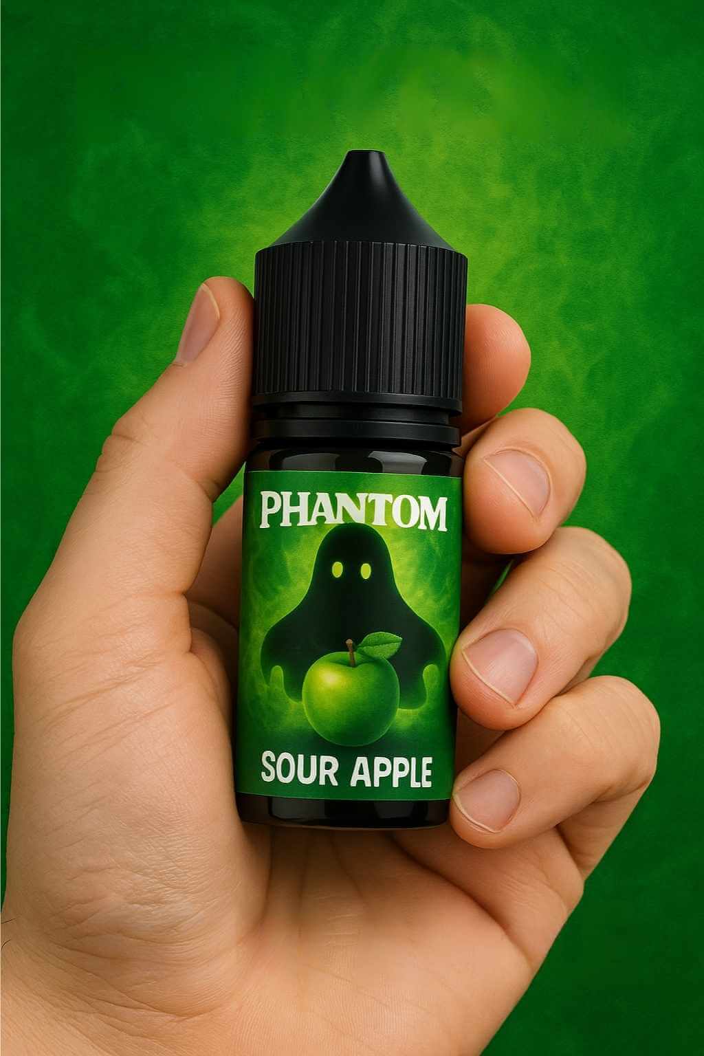 Флакон Phantom у руці вейпера, крупний план
