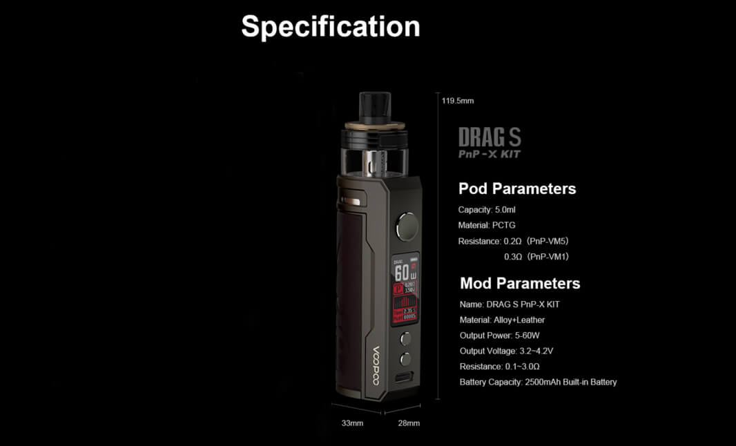 Характеристики Voopoo DRAG S PnP-X 60W 2500mAh