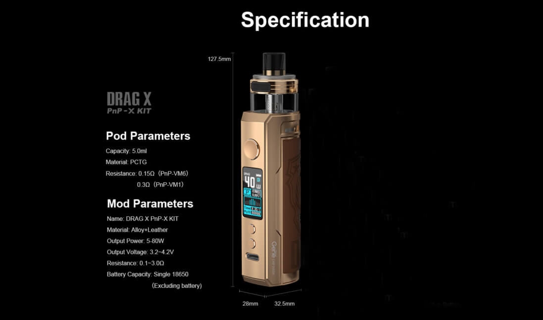 Характеристики Voopoo DRAG X PnP-X 80W 5 мл